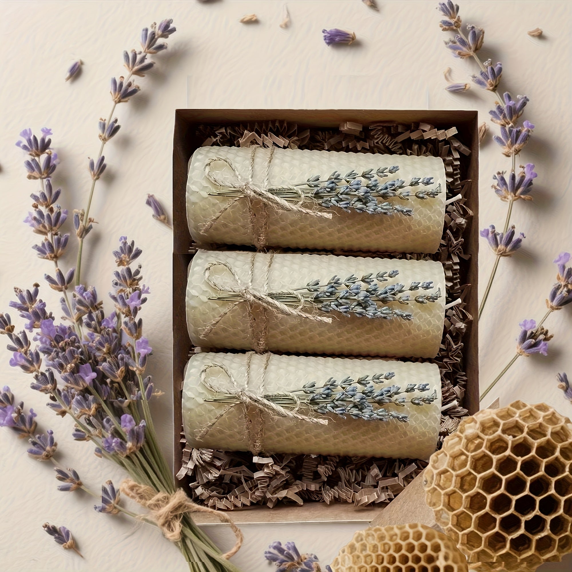 3-Pack Lavender Scented Beeswax Candles (3.94x1.97inch)- Pillar Candles for Home Decor, Weddings, Parties- Gift Set, Ceremonial Candles House Of Avana