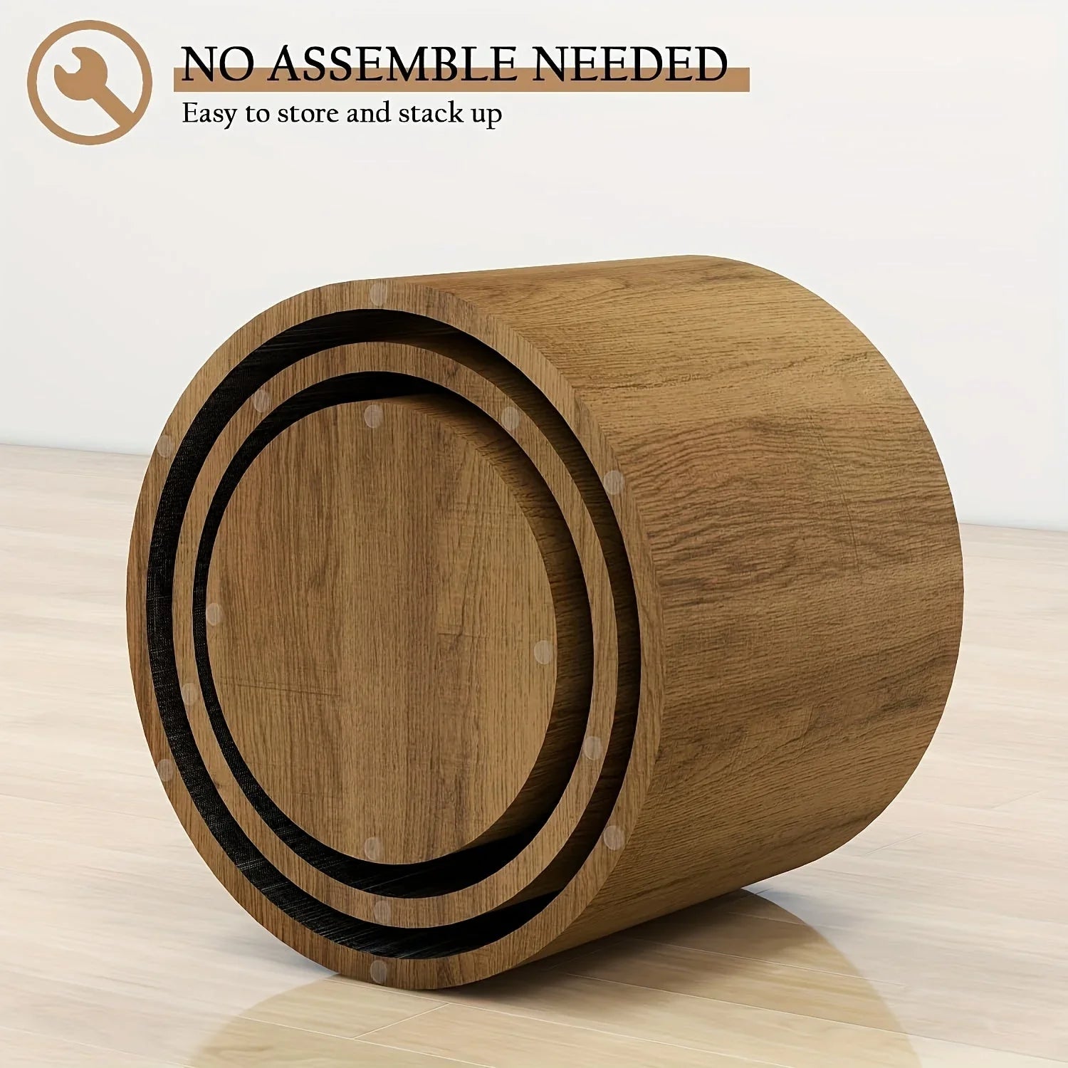 Kinder King Nested Coffee Table Three Piece Set, Circular Wooden Coffee Table, Modern Circular Table for Living Room And Bedroom, Emphasizing Side Table And End Table, Space Saving Design, No Need for Assembly House Of Avana