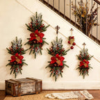 1-Pack 24-Inch Large Red & Christmas Garland with Poinsettias, Pine Cones, Berries & Bow - Stair Railing, Door, Wall Holiday Decorations - Plastic Faux Greenery Wreath for Xmas Tree-like Hanging (No Maintenance House Of Avana