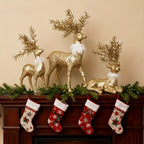 3pcs Golden Christmas Reindeer Statue Ornaments, Holiday Decor with Antler Shaped Branches for Tabletop Display - Perfect Gift Box Filler and Shelf or Mantelpiece Accent, Festive Decorations, Decorative Ornaments, Detailed Cr House Of Avana