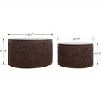 Set of 2 Nesting Coffee Table Woven Round Coffee Table with Storage Solid Wood Side Table for Small Spaces, Living Room, Bedroom, Office, Dark Brown/ Natural House Of Avana