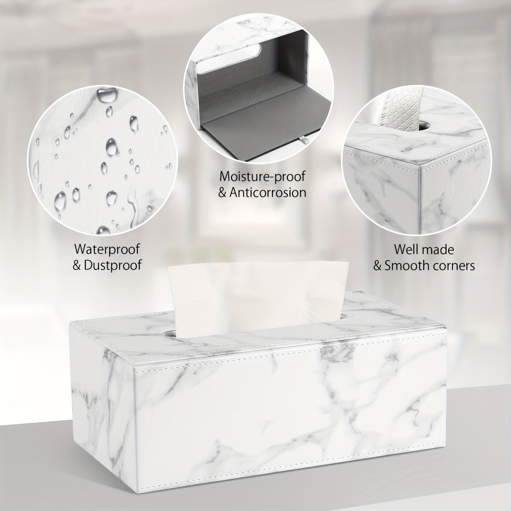 LADSTAG Marble Pattern Rectangular Tissue Box Holder - White Plastic with Realistic Veining, Modern Kitchen & Dining Room Decor, Mother’s Day Gift Idea, Sleek Design, Durable Design House Of Avana