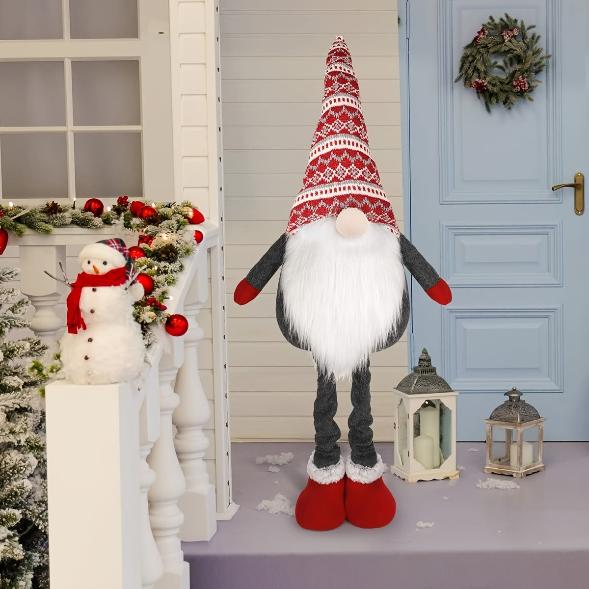 D-FantiX Extra Large 40" Standing Christmas Gnome - Scandinavian Tomte/Nisse Decoration with Retractable Spring Legs, Heavy-Duty Weighted Base, Red & Gray Nordic Colors - Indoor/Outdoor Holiday Decor for Home, Garden, or Gift House Of Avana