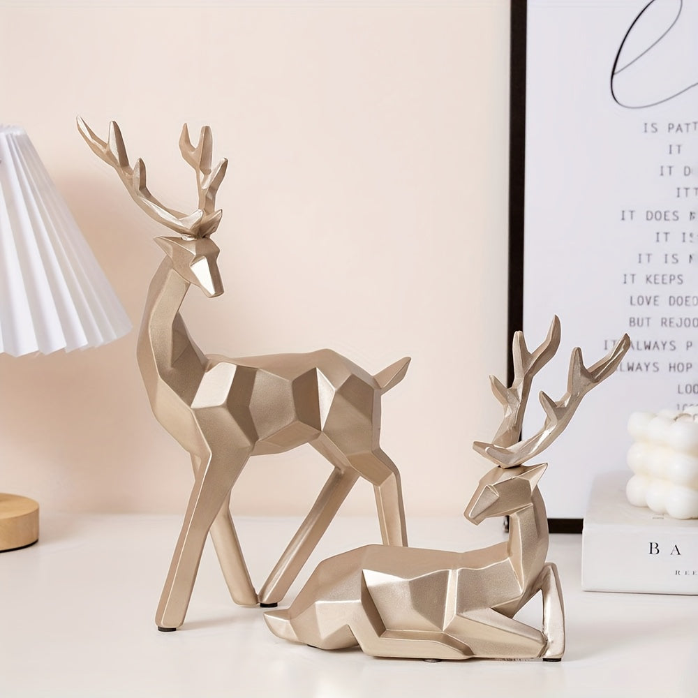 Modern Minimalist Resin Deer & Reindeer Sculpture - & Golden Abstract Animal Figurine, Elegant Home Decor for Living Room, Bedroom, Office, Christmas, Indoor Decoration, Scandinavian Style, Decorative Figurine, Office Decorat House Of Avana