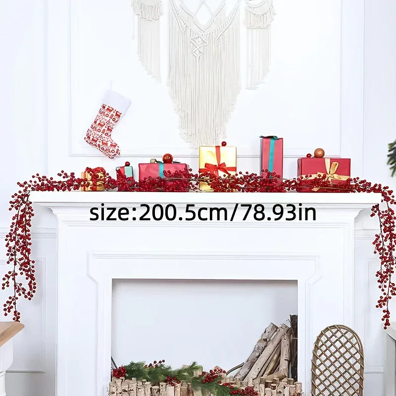 200.48 cm Artificial Red Berry Decorative Vine - Christmas Ivy Vine with Red Berries, Suitable for Tabletop, Wall, Mantel, Staircase Decor - Winter Home Decor, Durable All-Season Indoor/Outdoor, Easy Maintenance - Festive Wre House Of Avana