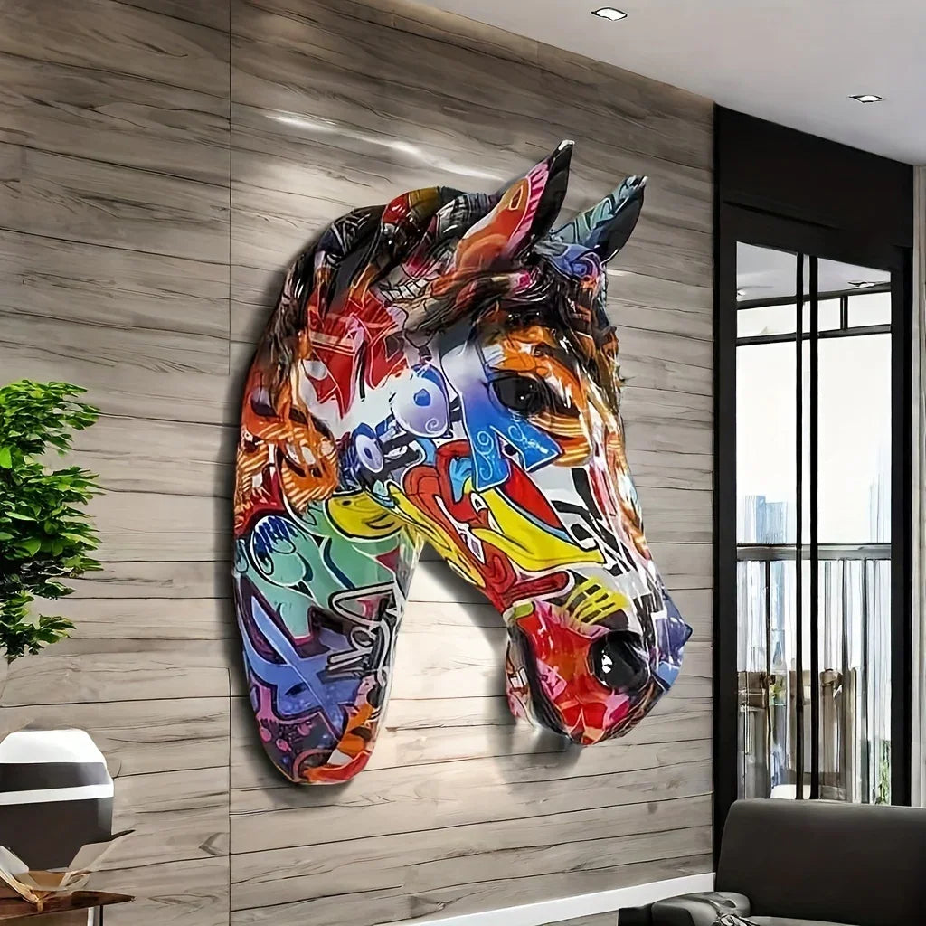 3d Horse Head Wall Art - Modern Black Sculpture, angled view - House Of Avana