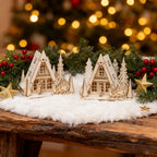 3D Laser-Cut Wooden Christmas House Decoration - Traditional Style Tabletop Ornament with Santa Claus, Reindeer Sleigh & Pine Trees Scene, Perfect for Holiday Home, Mantel, and Party Decor, Christmas Decorations, Christma Vil House Of Avana