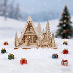 3D Laser-Cut Wooden Christmas House Decoration - Traditional Style Tabletop Ornament with Santa Claus, Reindeer Sleigh & Pine Trees Scene, Perfect for Holiday Home, Mantel, and Party Decor, Christmas Decorations, Christma Vil House Of Avana