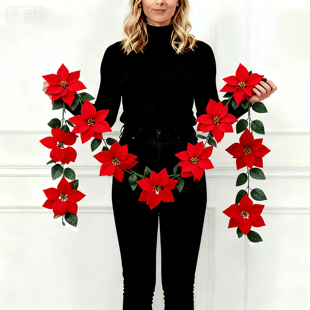 2-Pack Artificial Poinsettia Wreaths | Realistic Red Fake Christmas Wreaths for Christmas, Valentine's, Thanksgiving, and Halloween Decor | Suitable for Indoor/Outdoor Use on Stairs, Walls, Dining Tables | Maintenance-Free Pl House Of Avana