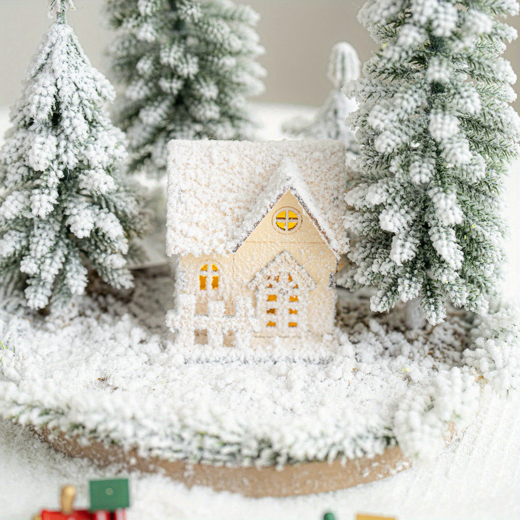 Mini Artificial Christmas Tree and House Set with Glowing Lights - Round Base, Battery-Powered, Ideal for Holiday Decorations, Winter Season, Christmas Tree Decorations, Best for Christmas, Perfect for Thanksgiving House Of Avana