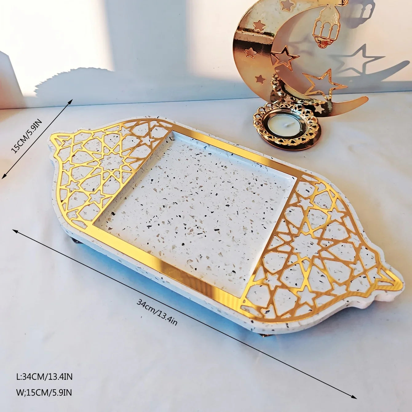 Golden Acrylic Tray - Ramadan Lantern Storage