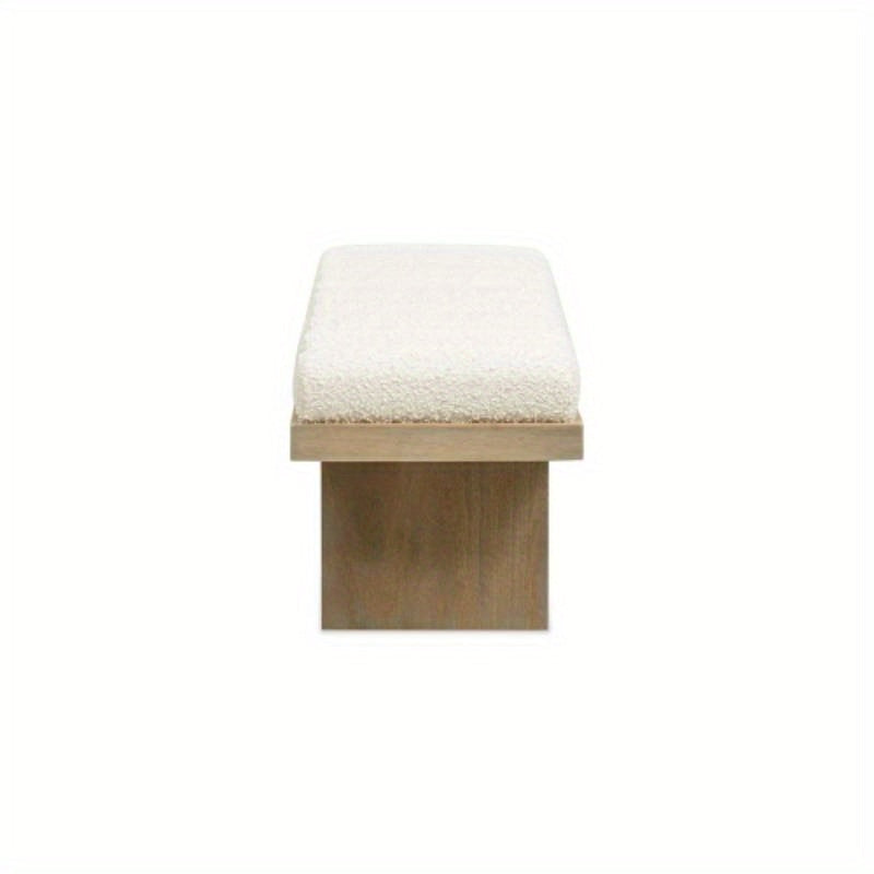 Bella 52 Upholstered Modern Acnt Bench, Ivory White Boucle House Of Avana