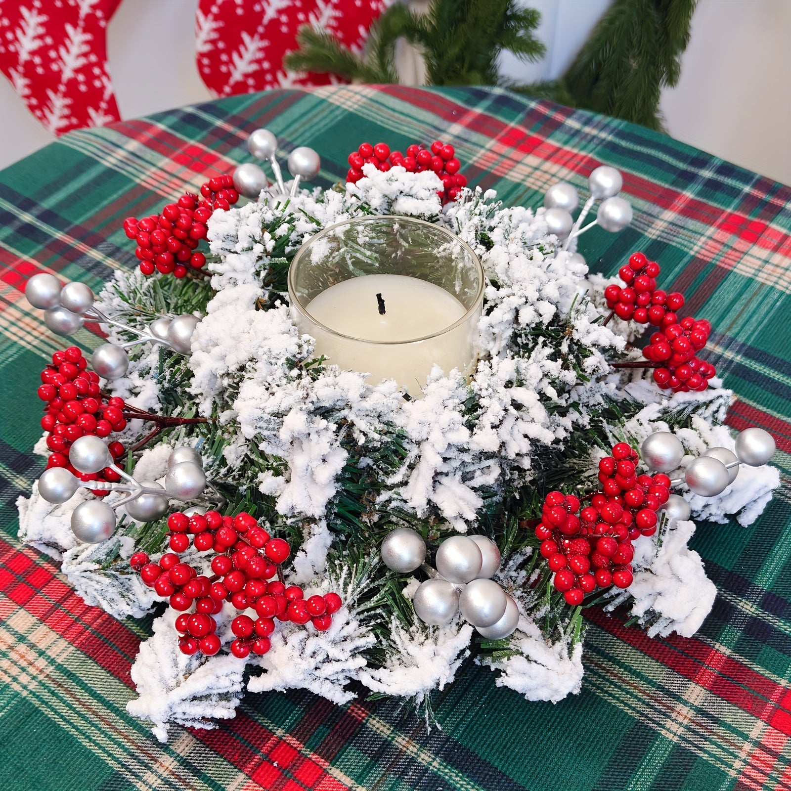 11.8-Inch Snow-Covered Red Berry Christmas Wreath - Realistic Snow Effect with Frosted Finish, All-Weather Resistant Artificial Flowers, Christma Candle Wreath, Christma Wreath, Christmas Home Decoration, Christmas Ornament, House Of Avana