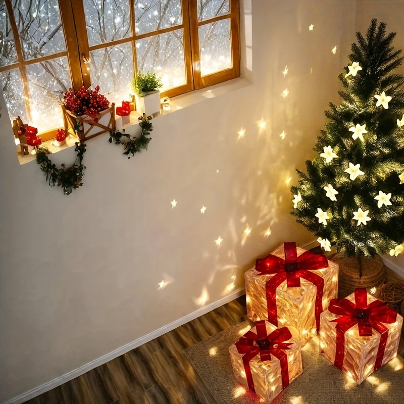 Three Sets Of Christmas Luminous And Exquisite Decorative Lights, Detachable Gift Box And Lighting Fixture (battery/USB Dual-purpose) Christmas Decorations, Red Bow Gift Boxes for Indoor, Living Room, Courtyard And Valentine' House Of Avana