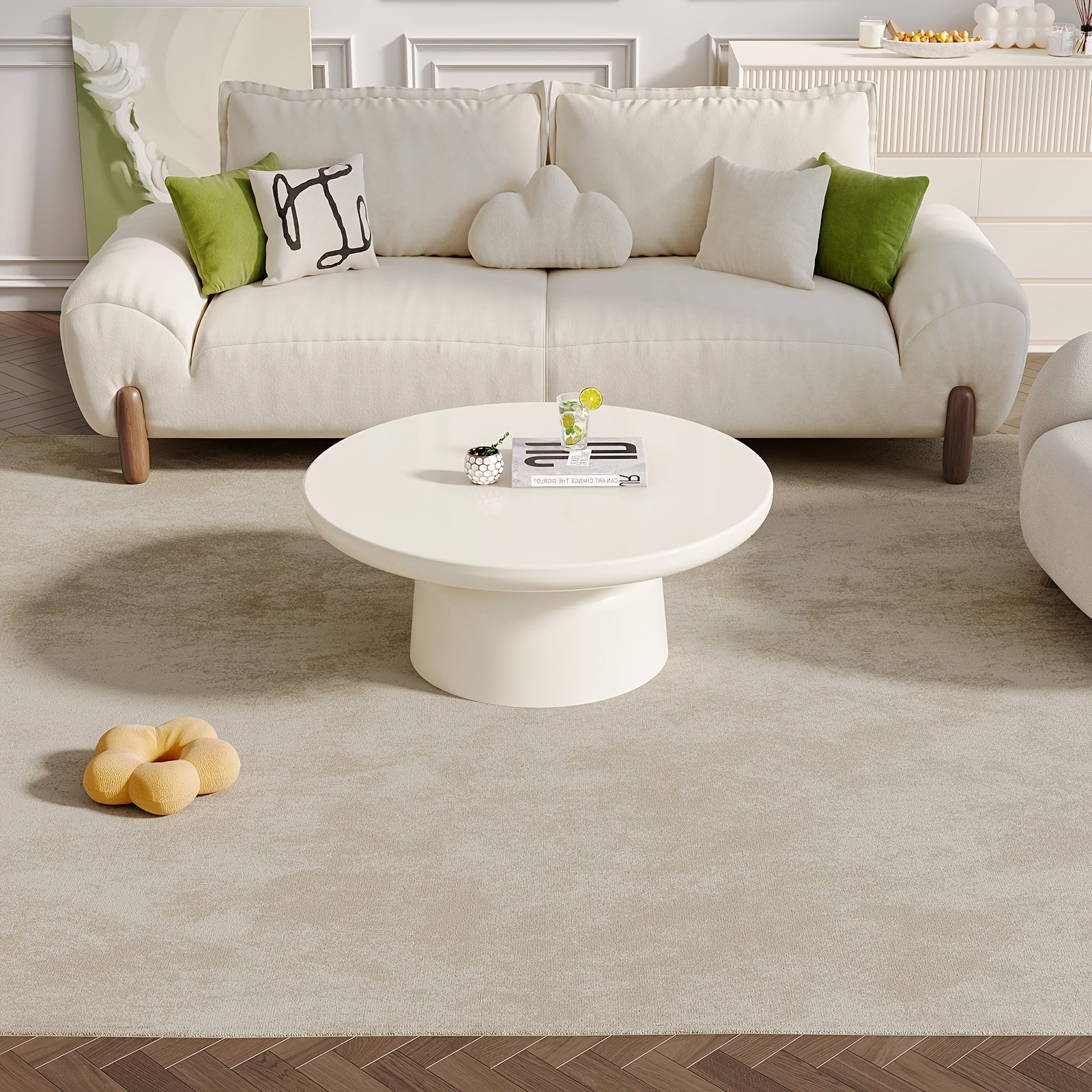 Milk White Circular Coffee Table, Living Room Central Table, Suitable For Modern Coffee Tables In Living Rooms And Bedrooms, Household Furniture, Easy To Assemble House Of Avana