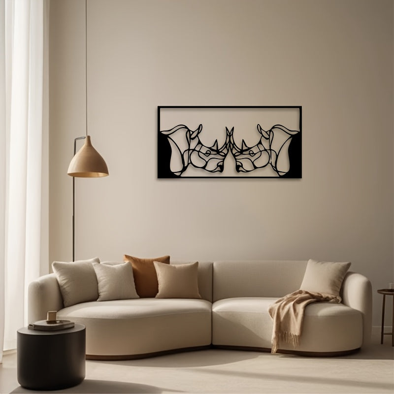 2D Flat, 1pc Minimalist Rhino Head Metal Wall Sculpture - Modern Retro Iron Rhino Statue with Flat 2D Horned Head, Mountable for Housewarming Gift, Christmas, Wedding, Seasonal Decor - Gallery-Worthy for Home Styling (Year-Ro