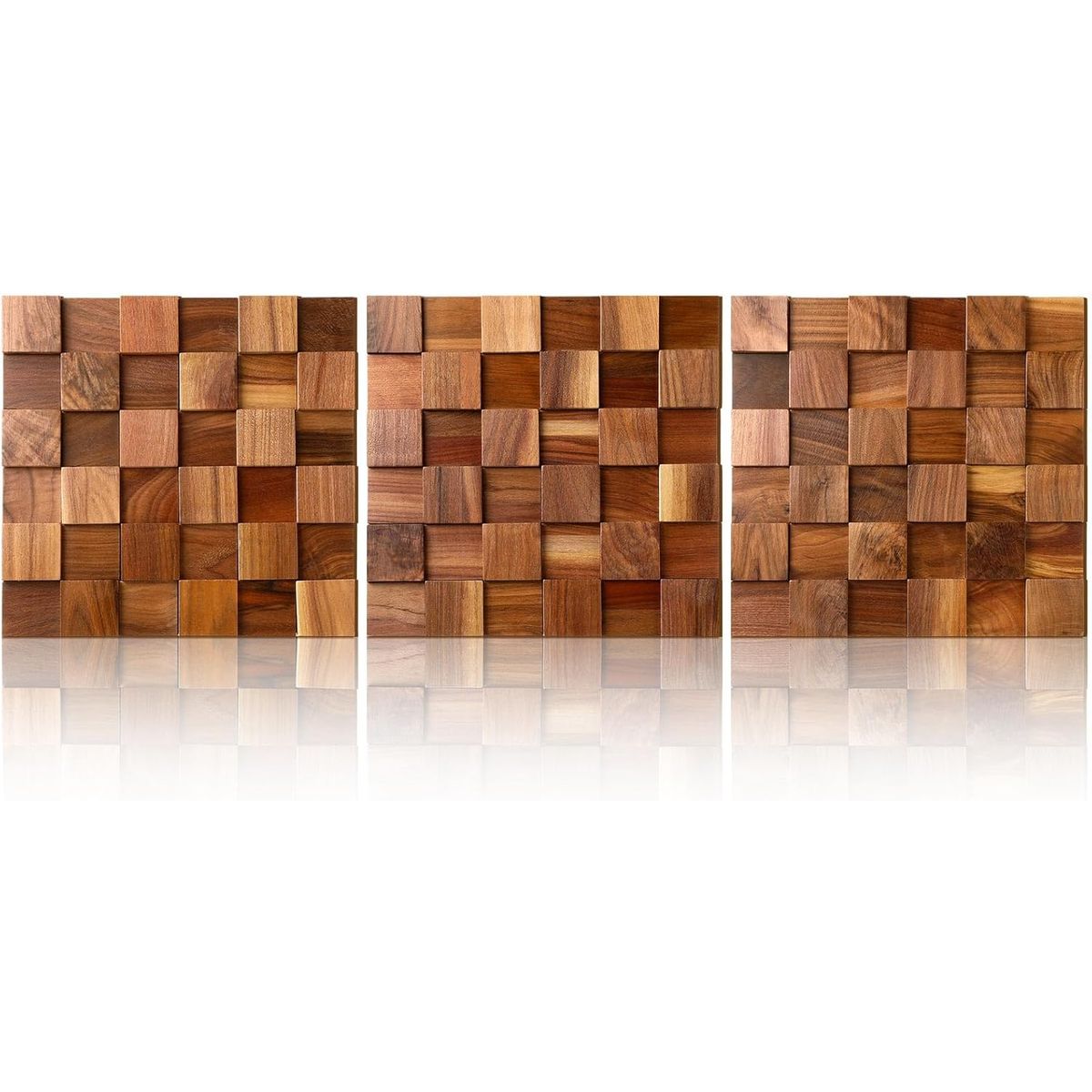 3pcs 3D Wood Wall Art 11. 8'' x 11. 8'' Rugged Mosaic Wood Wall Decor Rustic Block Wooden Wall Art Vintage Brick Carved Wall Art for Living Room Bedroom Aesthetic, Ready to Hang, Wooden Wall Decor, Aesthetic Room Decor, Home House Of Avana