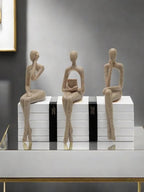 S Abstract Character Figurines - Black Resin Modern Decor with Sitting, Holding Phone & Reading... - House Of Avana [[SKU:HOA-BOK-026]]