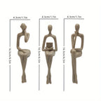 S Abstract Character Figurines - Black Resin Modern Decor with Sitting, Holding Phone & Reading... - House Of Avana [[SKU:HOA-BOK-026]]