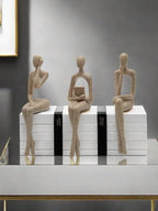 S Abstract Character Figurines - Black Resin Modern Decor with Sitting, Holding Phone & Reading... - House Of Avana