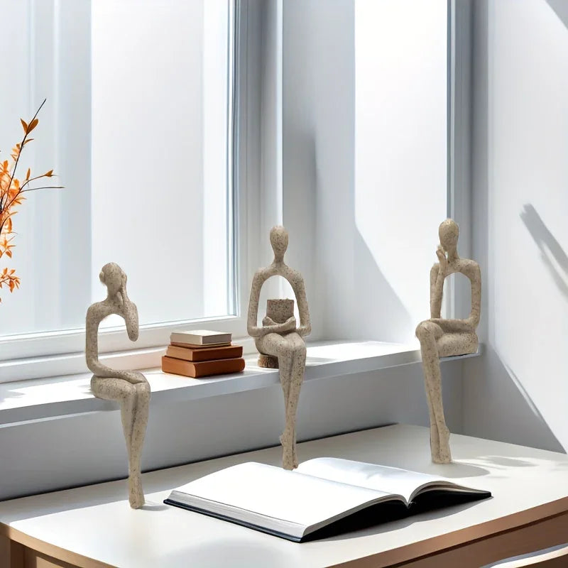 S Abstract Character Figurines - Black Resin Modern Decor with Sitting, Holding Phone & Reading... - House Of Avana