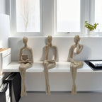 S Abstract Character Figurines - Black Resin Modern Decor with Sitting, Holding Phone & Reading... - House Of Avana