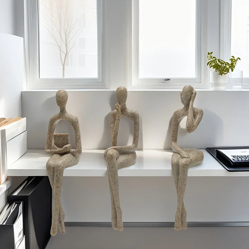 S Abstract Character Figurines - Black Resin Modern Decor with Sitting, Holding Phone & Reading... - House Of Avana
