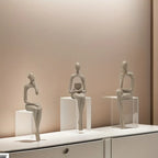 S Abstract Character Figurines - Black Resin Modern Decor with Sitting, Holding Phone & Reading... - House Of Avana