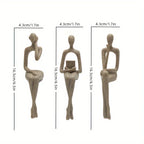 S Abstract Character Figurines - Black Resin Modern Decor with Sitting, Holding Phone & Reading... - House Of Avana