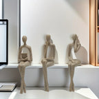 S Abstract Character Figurines - Black Resin Modern Decor with Sitting, Holding Phone & Reading... - House Of Avana