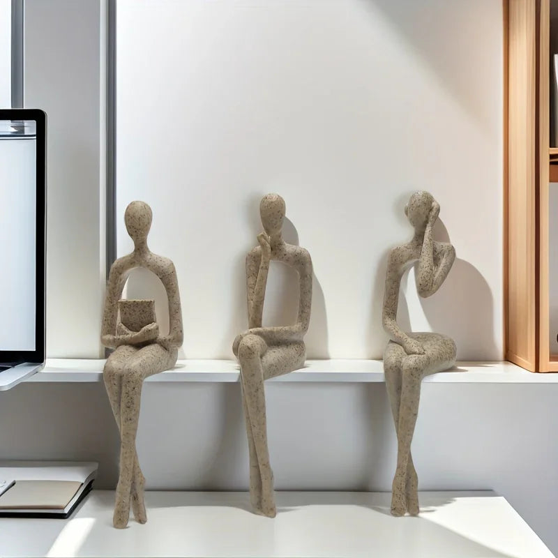 S Abstract Character Figurines - Black Resin Modern Decor with Sitting, Holding Phone & Reading... - House Of Avana