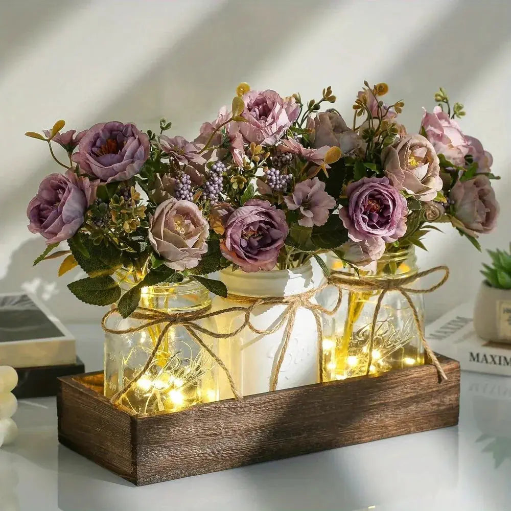 S Mason Jar Centerpiece Table Decorations for Dining Table Decor Farmhouse Coffee Table Decor with Wood... - House Of Avana
