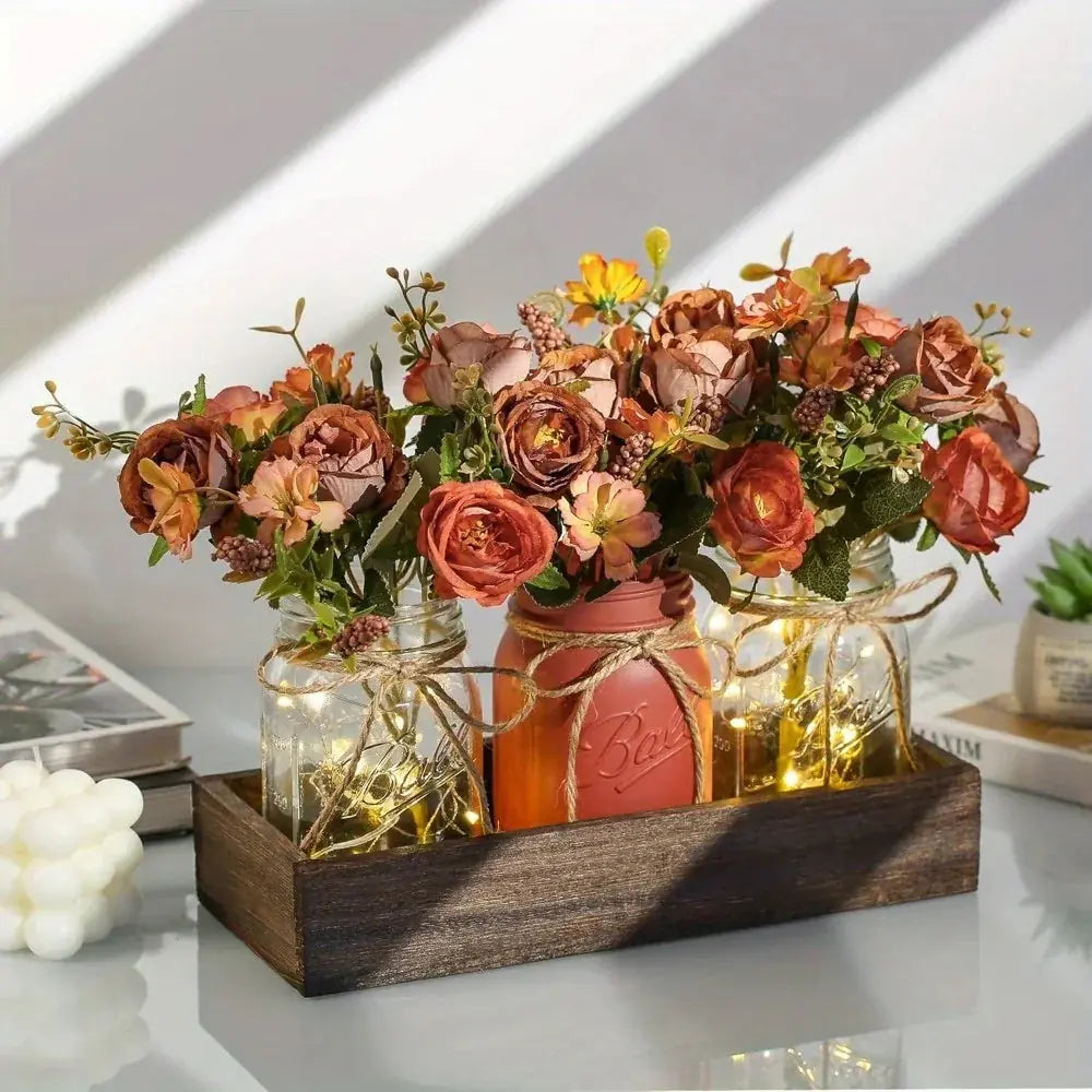 S Mason Jar Centerpiece Table Decorations for Dining Table Decor Farmhouse Coffee Table Decor with Wood... - House Of Avana