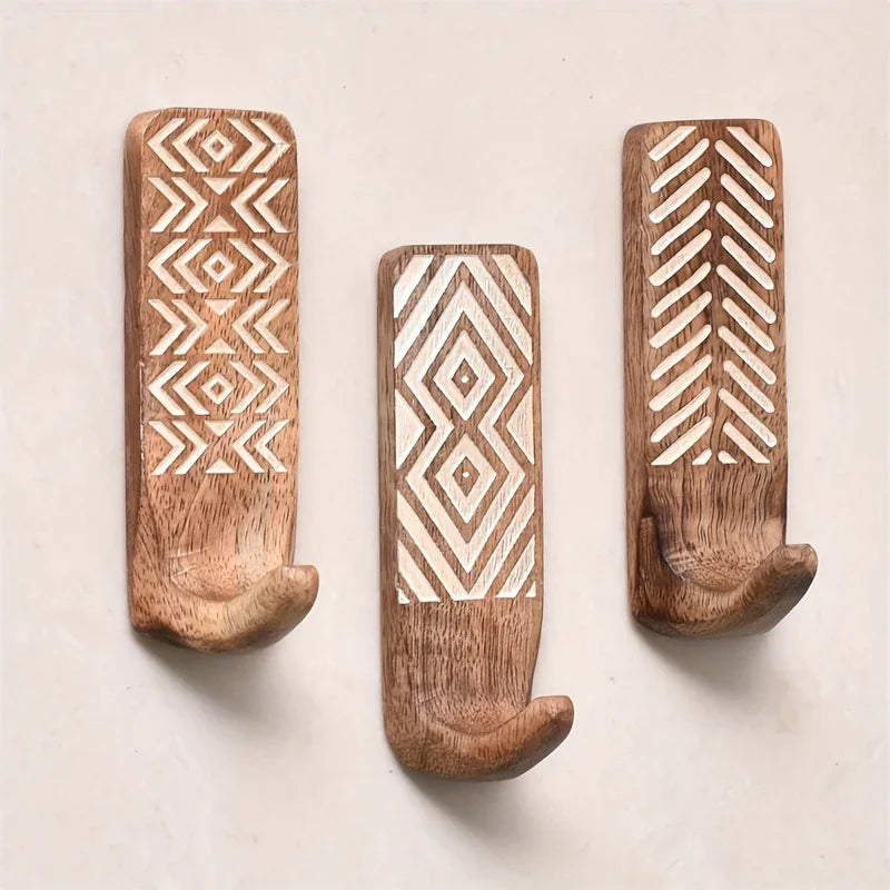 S Boho Wooden Wall Hooks Set, Rust Resistant, Easy Install Adhesive, Perfect for Bathroom & Home Decor,... - House Of Avana [[SKU:HOA-MSC-011]]