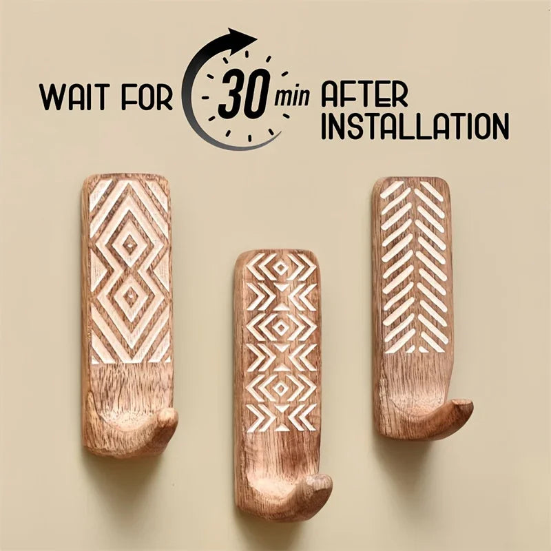 S Boho Wooden Wall Hooks Set, Rust Resistant, Easy Install Adhesive, Perfect for Bathroom & Home Decor,... - House Of Avana