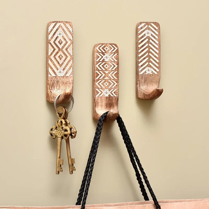 S Boho Wooden Wall Hooks Set, Rust Resistant, Easy Install Adhesive, Perfect for Bathroom & Home Decor,... - House Of Avana