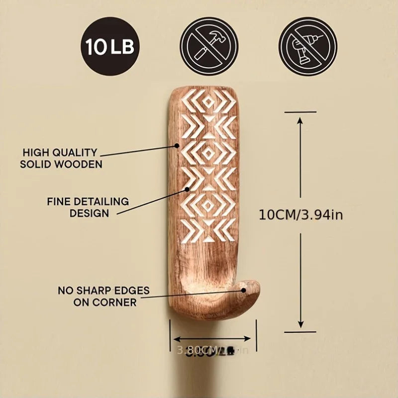 S Boho Wooden Wall Hooks Set, Rust Resistant, Easy Install Adhesive, Perfect for Bathroom & Home Decor,... - House Of Avana