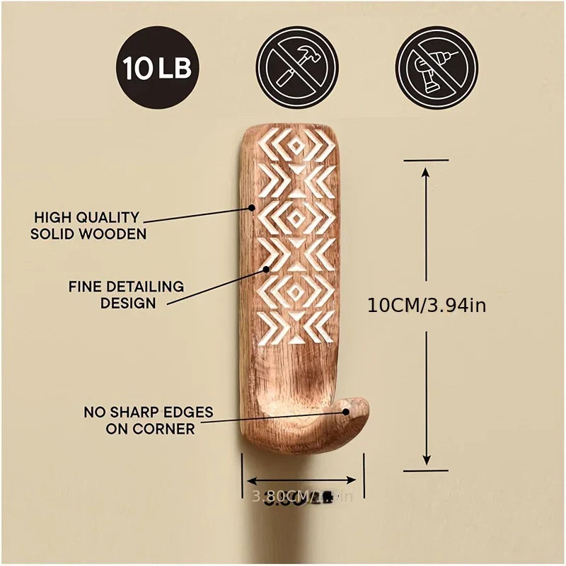 S Boho Wooden Wall Hooks Set, Rust Resistant, Easy Install Adhesive, Perfect for Bathroom & Home Decor,... - House Of Avana