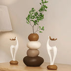 3pcs Creative Stacked Stone Vase and Deer Collectible Figurine Set, Resin Ornaments for Living Room, Bedroom, Office Desk, Bookshelf – Unique Christmas Gifts for Family & Friends House Of Avana