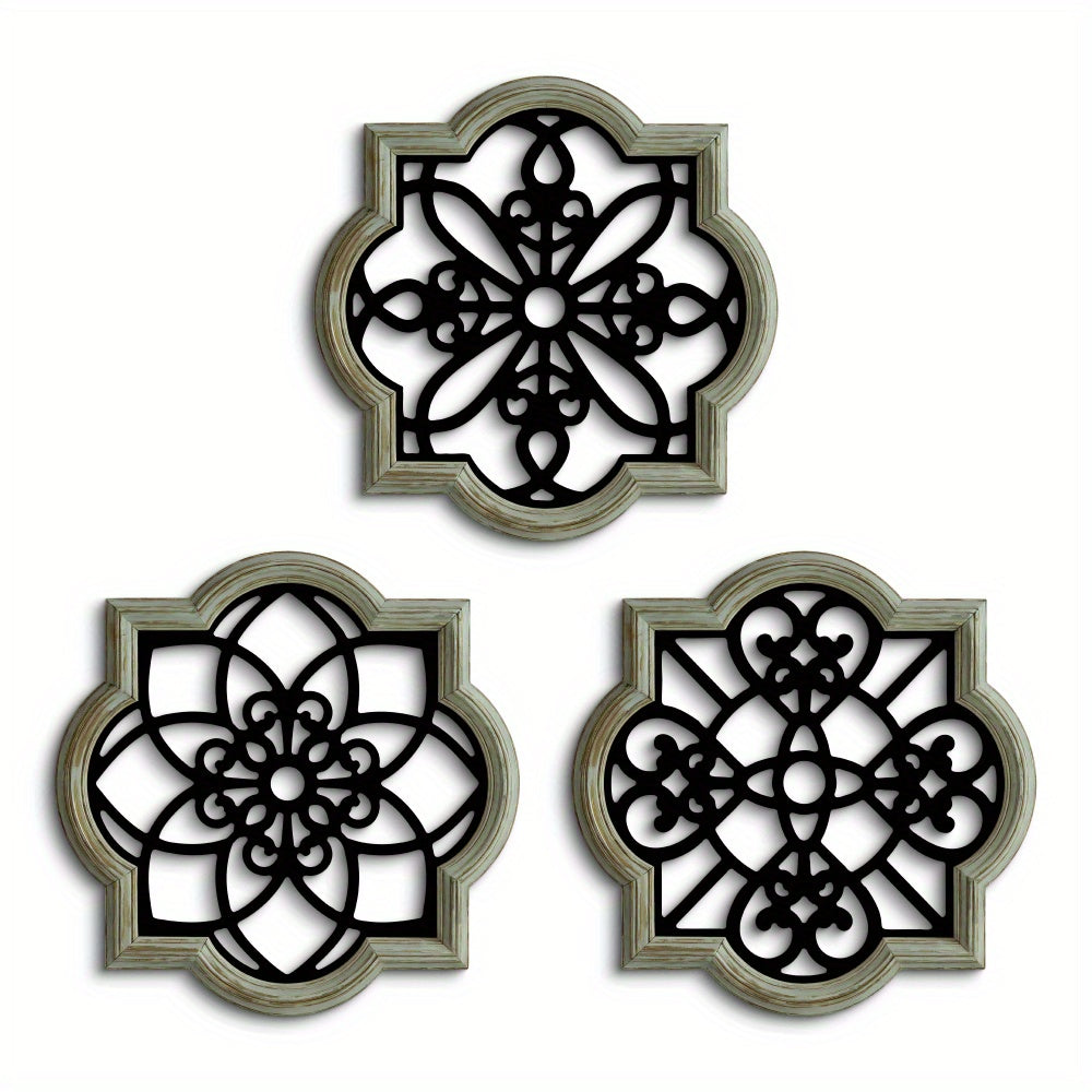 3pcs Farmhouse Style Wooden Wall Hanging Decor – Intricate Floral Design, Black Wooden Plaques for Home, Office, Studio, or Café – Perfect Gift Idea, Room Accent Pieces | Floral Wall Art | Artistic Wall Pieces, House Dec House Of Avana
