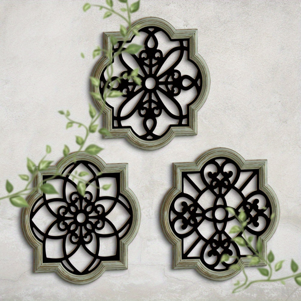 3pcs Farmhouse Style Wooden Wall Hanging Decor – Intricate Floral Design, Black Wooden Plaques for Home, Office, Studio, or Café – Perfect Gift Idea, Room Accent Pieces | Floral Wall Art | Artistic Wall Pieces, House Dec House Of Avana