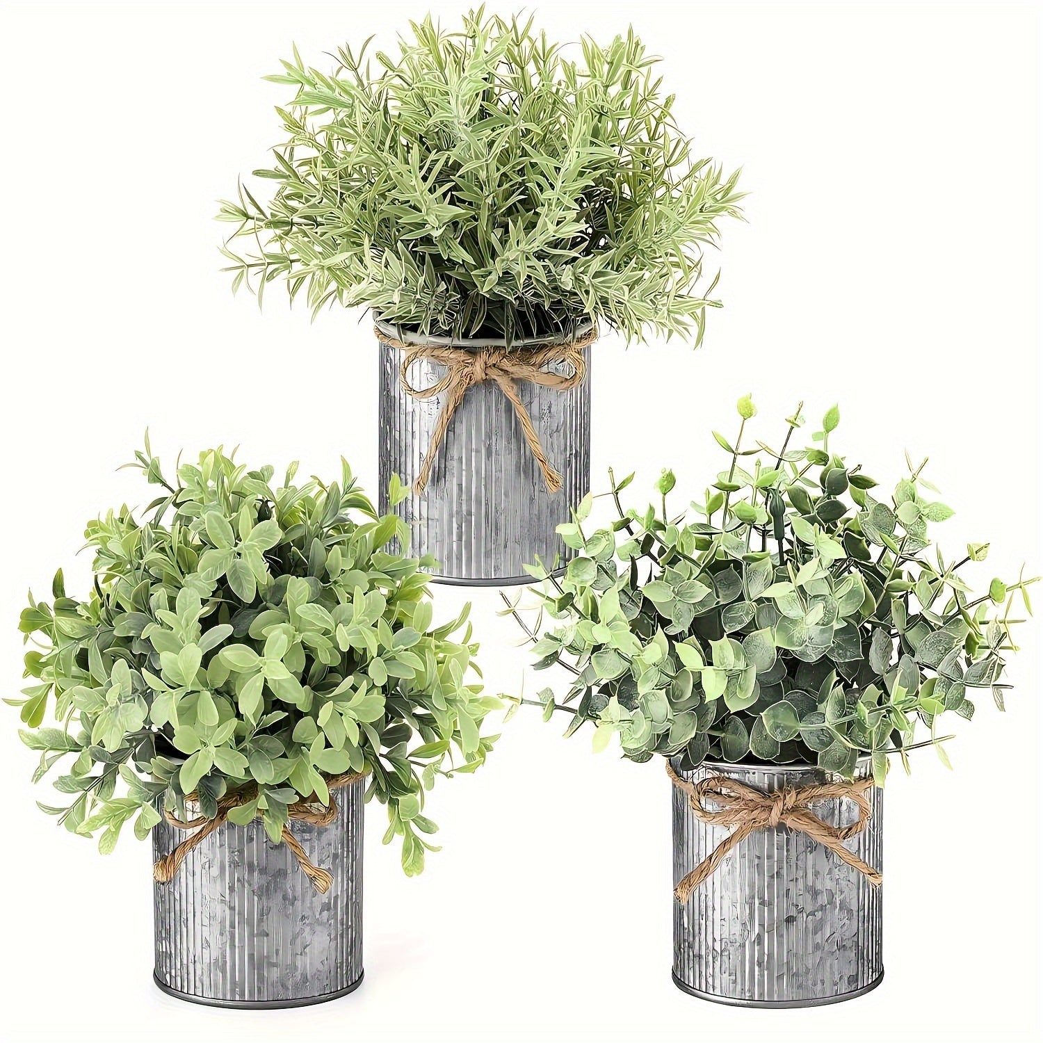 3pcs potted artificial eucalyptus tree, galvanized flower pot desktop center decoration suitable for shelves, offices, rural home decoration House Of Avana