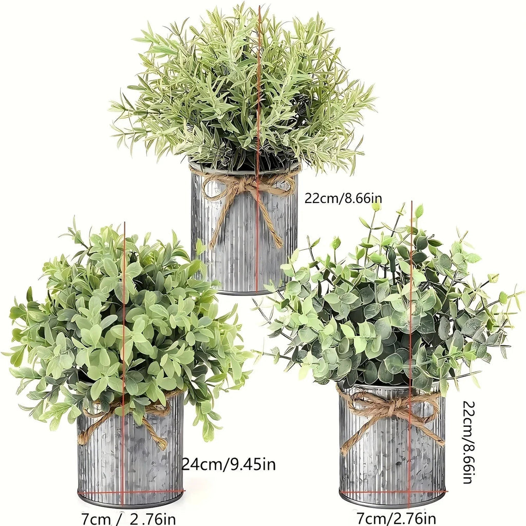 S Potted Artificial Eucalyptus Tree, Galvanized Flower Pot Desktop Center Decoration Suitable for... - House Of Avana [[SKU:HOA-XMS-400]]