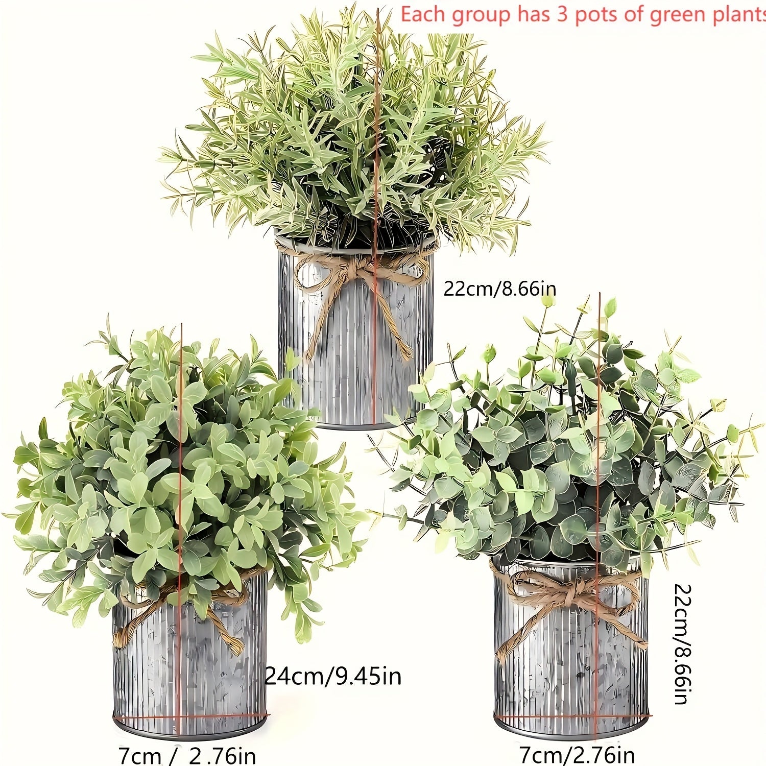 3pcs potted artificial eucalyptus tree, galvanized flower pot desktop center decoration suitable for shelves, offices, rural home decoration House Of Avana