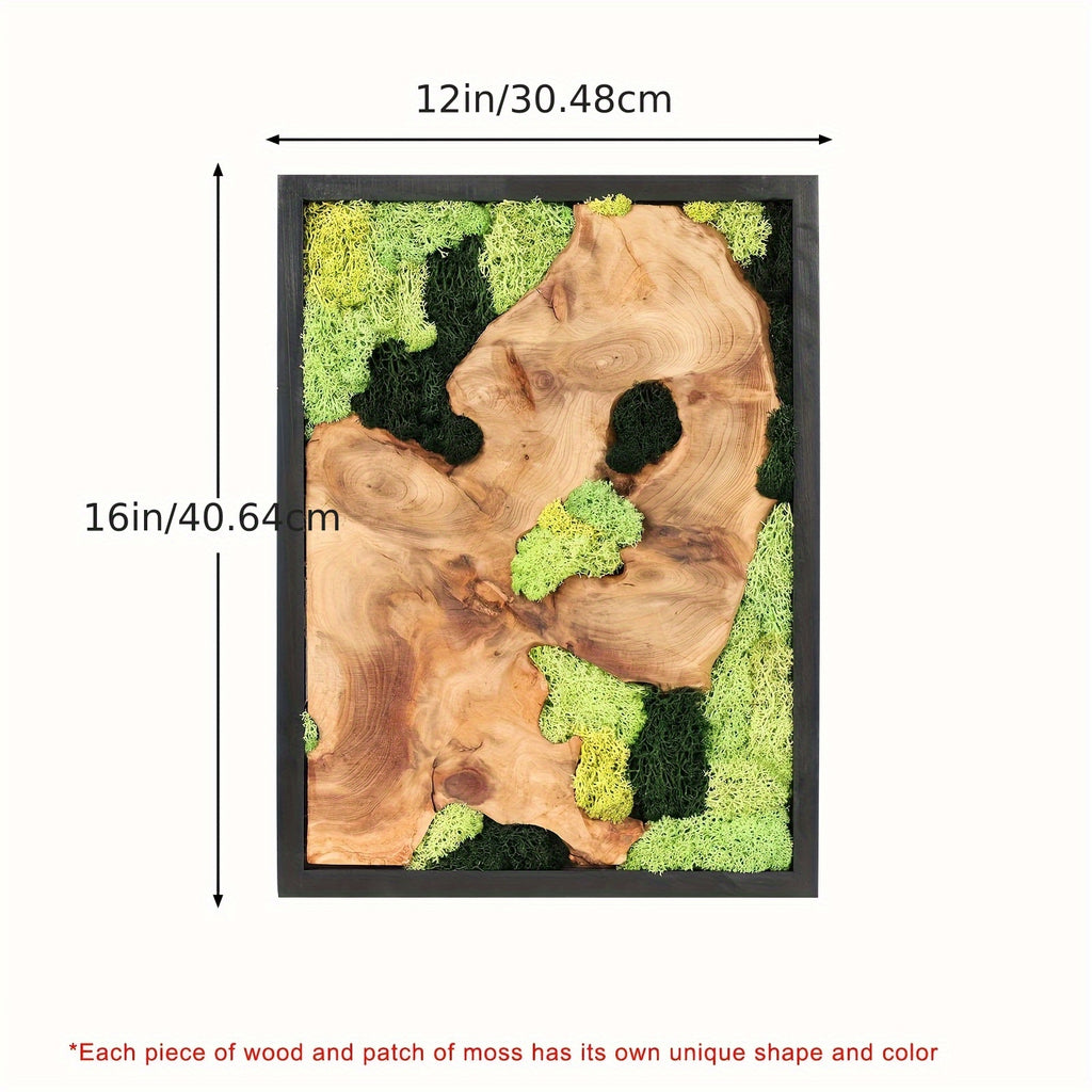 3pcs Preserved Moss Wall Art with Natural Wood, Featuring Unique Grain Patterns, Handcrafted Rustic Rectangular Decor, 12x16in, Ideal for Living Room, Bedroom, Or Office House Of Avana