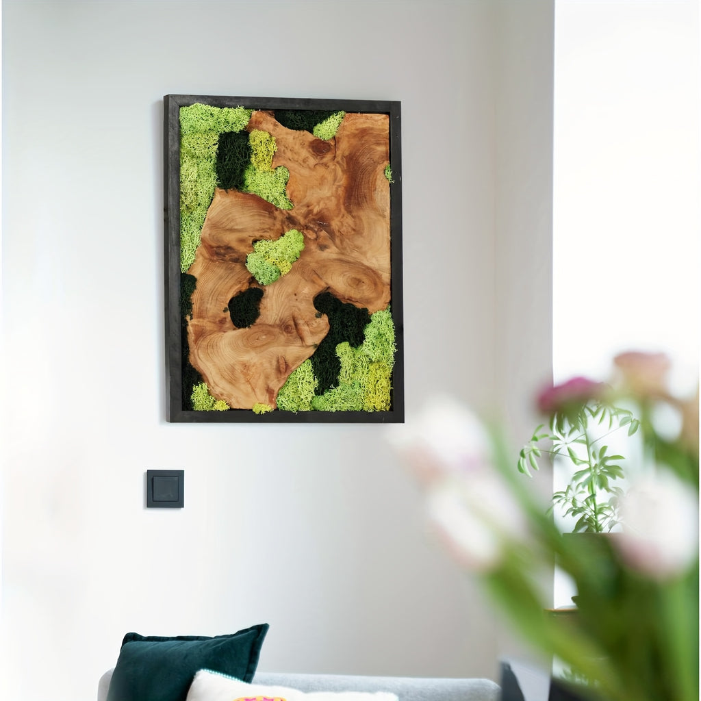 3pcs Preserved Moss Wall Art with Natural Wood, Featuring Unique Grain Patterns, Handcrafted Rustic Rectangular Decor, 12x16in, Ideal for Living Room, Bedroom, Or Office House Of Avana