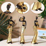 3pcs Vintage Afican Sculptures -Black & Gold Décor - House Of Avana
