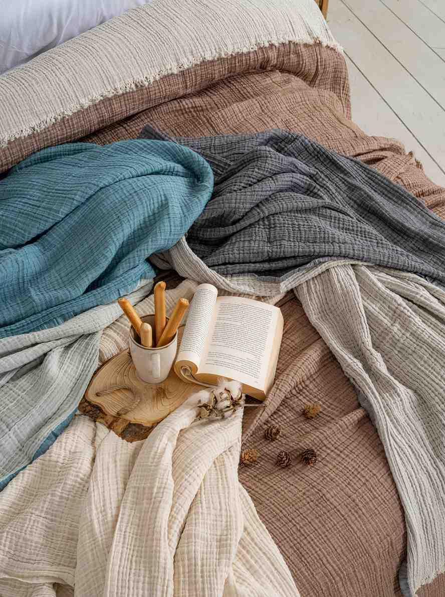 4 Layers Muslin Blanket, side view - House Of Avana