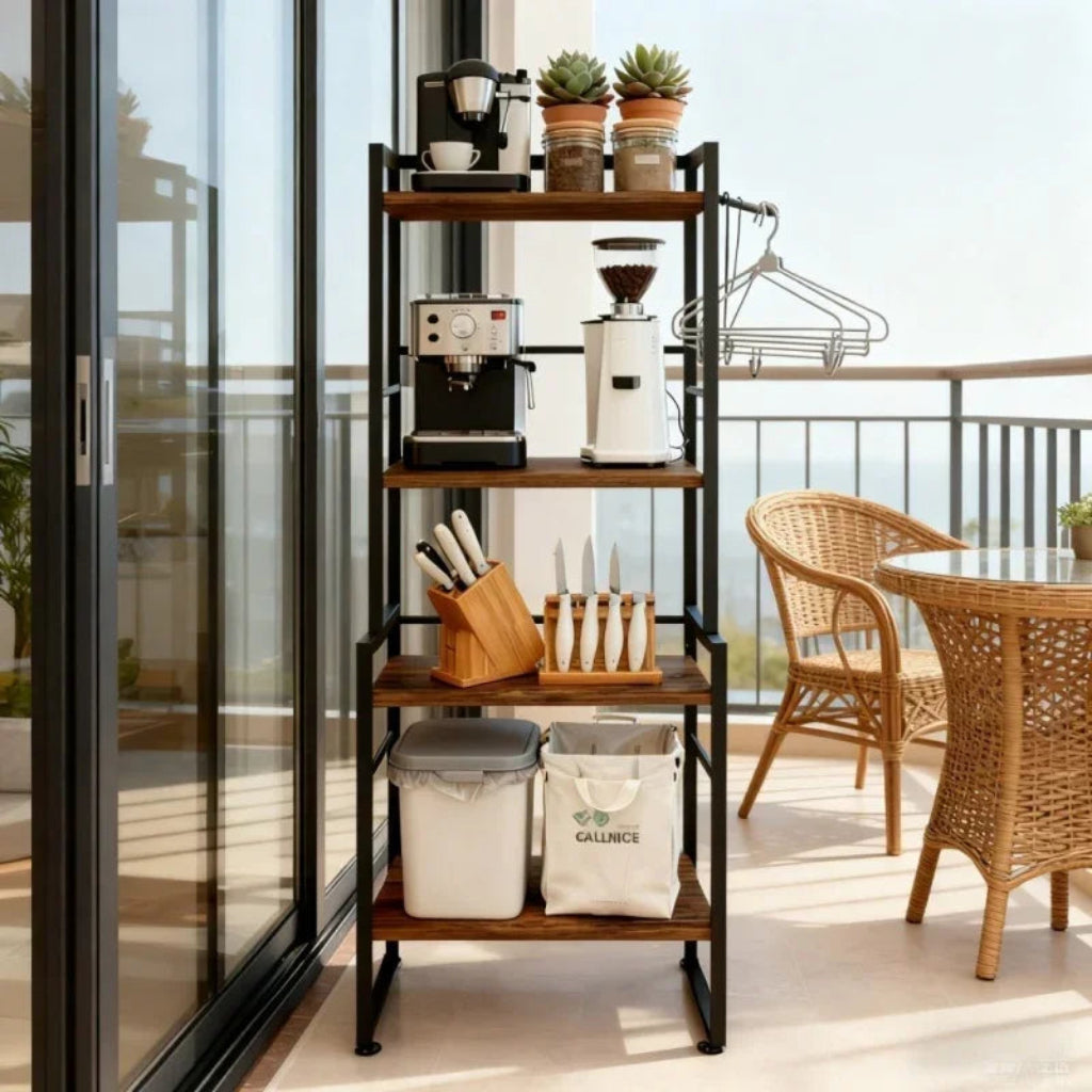 4-Tier Industrial Metal Frame Bookshelf with Dark Wood Shelves