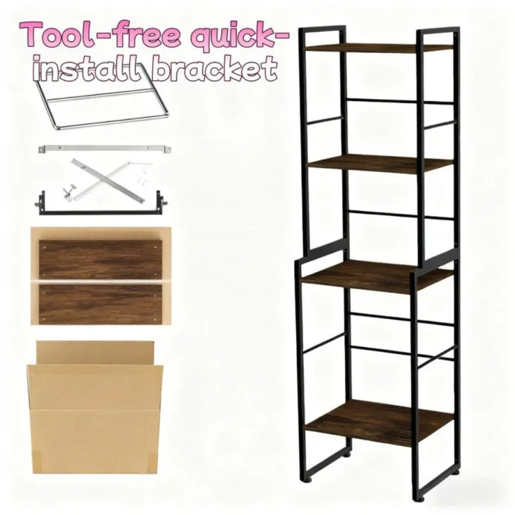 Folding ladder shelf with tool-free quick-install bracket components on a white background